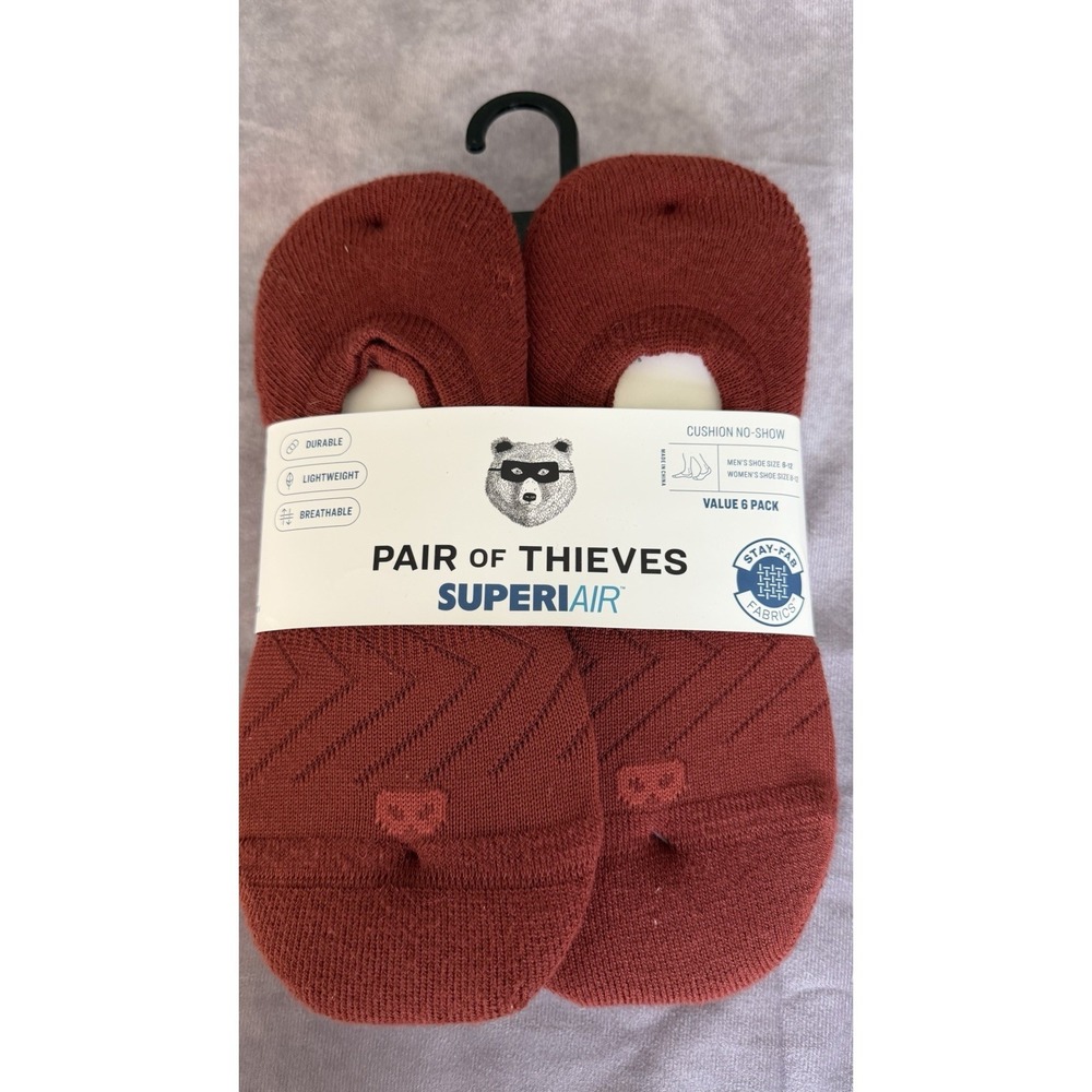 Pair of Thieves SuperAir Cushion No Show Socks 6 Pack Rust NWT Men 6-12